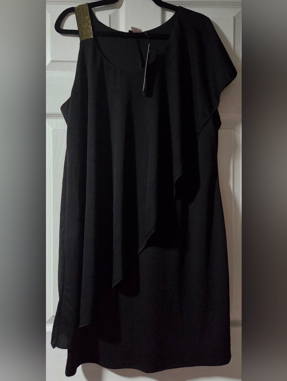 Women's Black Asymmetrical One-Shoulder Dress with Accent Strap